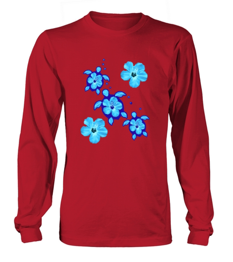 Ocean Blue Honu Sea Turtles Hibiscus Flowers Women's Long Sleeve