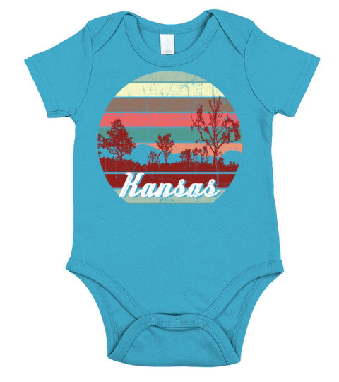Retro Color Distressed Design Kansas Travel Campin Short Sleeve Baby One-Piece