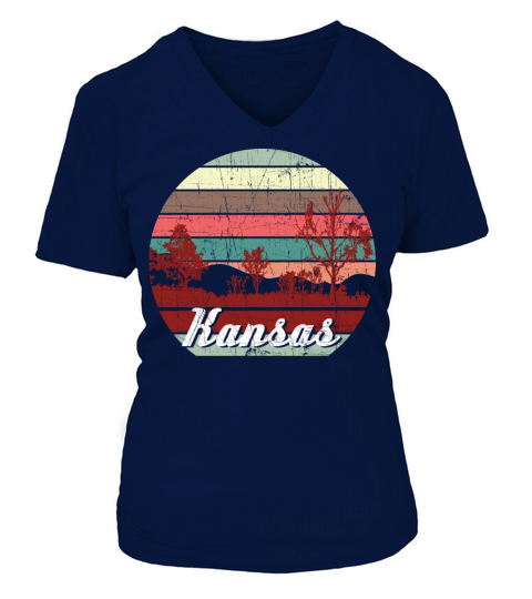 Retro Color Distressed Design Kansas Travel Campin Women's V-Neck T-shirt