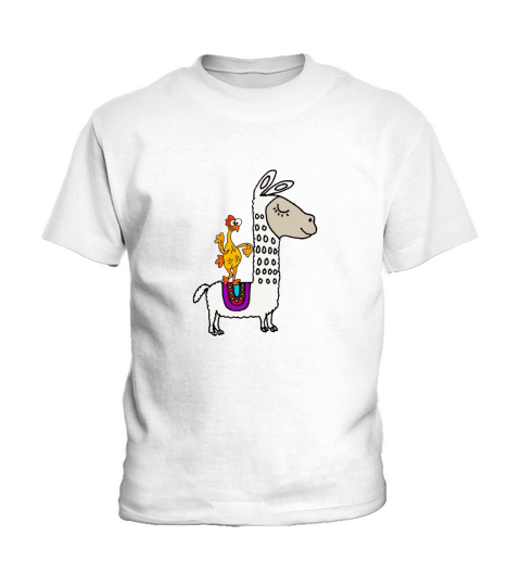 Funny rubber chicken riding llama cartoon Kids T-Shirt