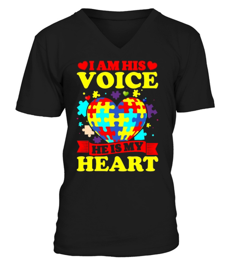 I Am His Voice He Is My Heart Autism Awareness Son Men's V-Neck T-shirt