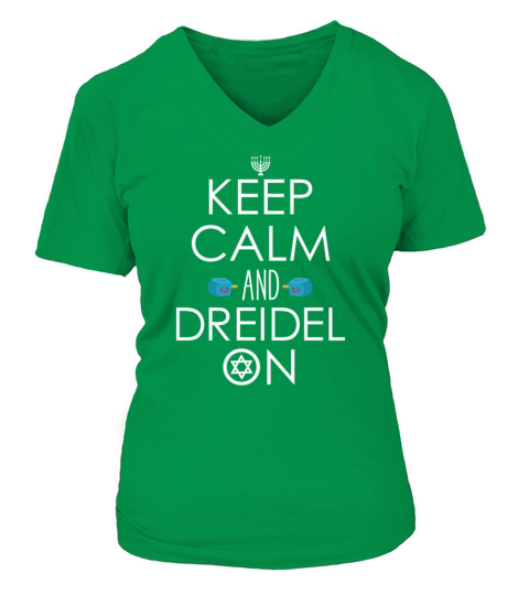 Funny Hanukkah Gift Ideas - Keep Calm and Dreidel Women's V-Neck T-shirt