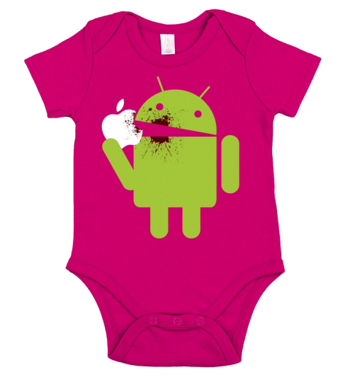 ANDROID EAT APPLE FUNNY ROBOT PHONE MOBILE SAMSUNG Short Sleeve Baby One-Piece