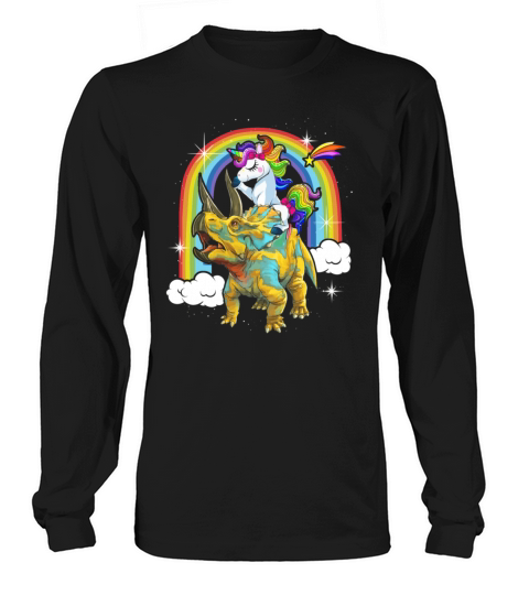 Unicorn Riding Dinosaur Triceratops Rainbow Women's Long Sleeve