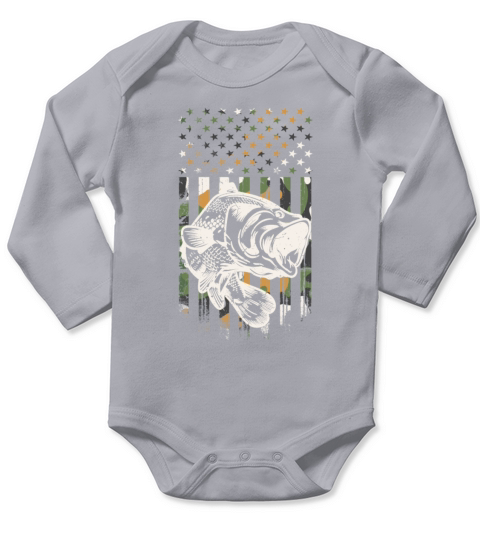Camouflage American Flag Bass Fishing Fisherman Long Sleeve Baby One-Piece