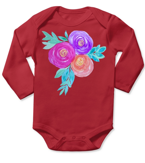 Vibrant Watercolor Floral Long Sleeve Baby One-Piece