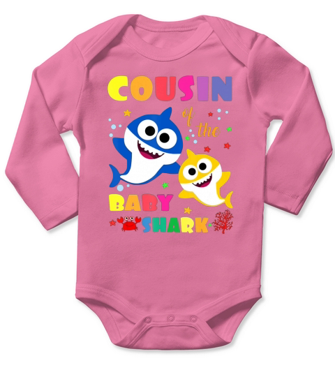 Cousin Of The Baby Shark Birthday Cousin Shark Long Sleeve Baby One-Piece