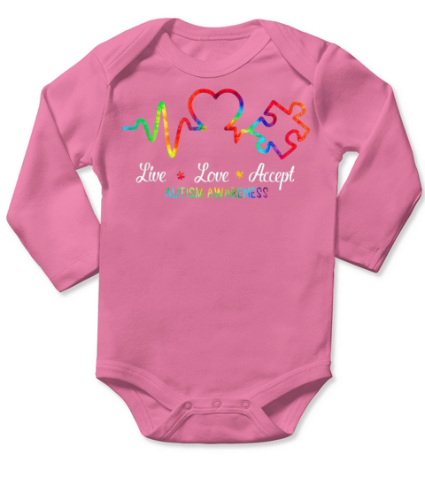 Live Love Accept Autism Awareness Month Puzzle Hea Long Sleeve Baby One-Piece