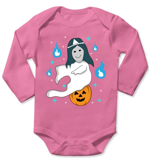 Cute Anime-style Japanese Ghost With Pumpkin Long Sleeve Baby One-Piece