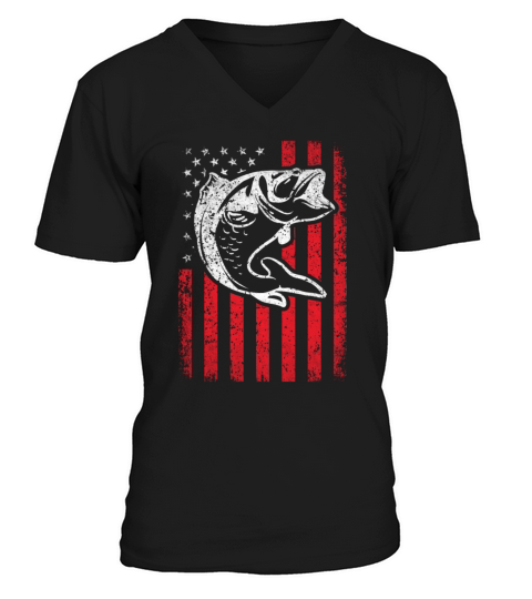 Fisherman Gift Fishing Bass Vintage American Flag Men's V-Neck T-shirt