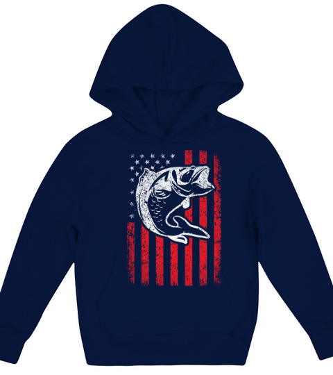 Fisherman Gift Fishing Bass Vintage American Flag Kids Hoodie