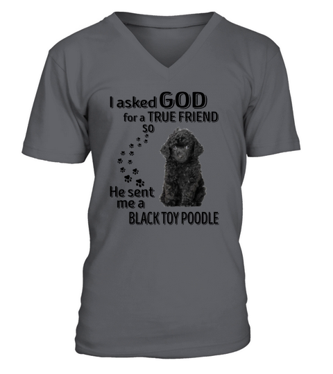 I Asked God Black Toy Poodle V-Neck T-shirt