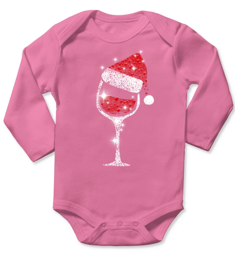 Christmas Wine Glass Red Santa Hat Diamond Glitter Classic T-Shirt Long Sleeve Baby One-Piece