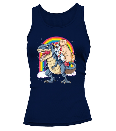 Labrador Unicorn Riding Dinosaur T rex Girls Kids Rainbow Tank top Woman
