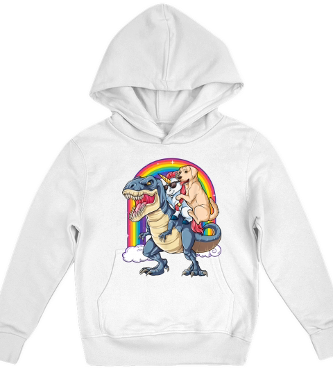 Labrador Unicorn Riding Dinosaur T rex Girls Kids Rainbow Kids Hoodie