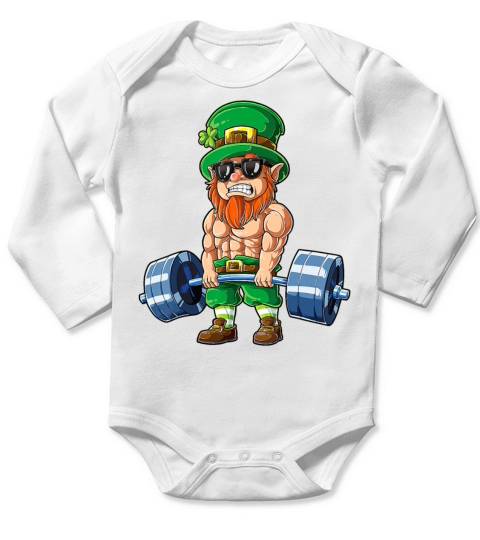 Leprechaun St Patricks Day Weightlifting Deadlift Long Sleeve Baby One-Piece