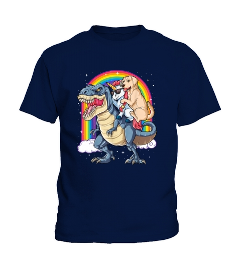 Labrador Unicorn Riding Dinosaur T rex Girls Kids Rainbow Kids T-Shirt