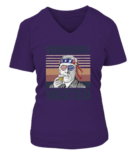 Vintage Woodrow Wasted Wine American Flag 4th Of July V-neck T-Shirt Woman