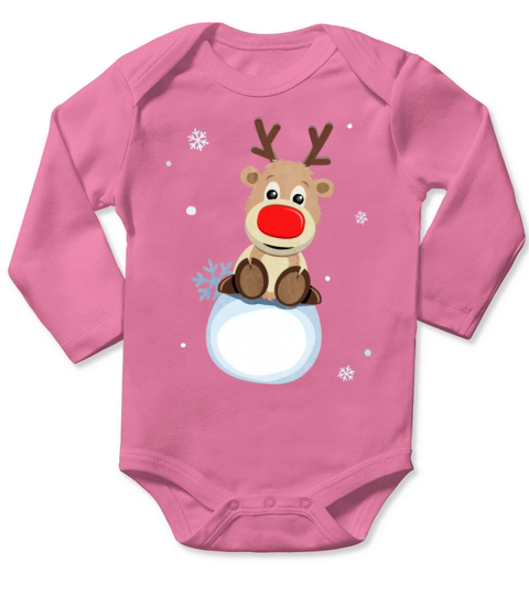 Rudolph Red Nosed Reindeer Snowflake Christmas Long Sleeve Baby One-Piece