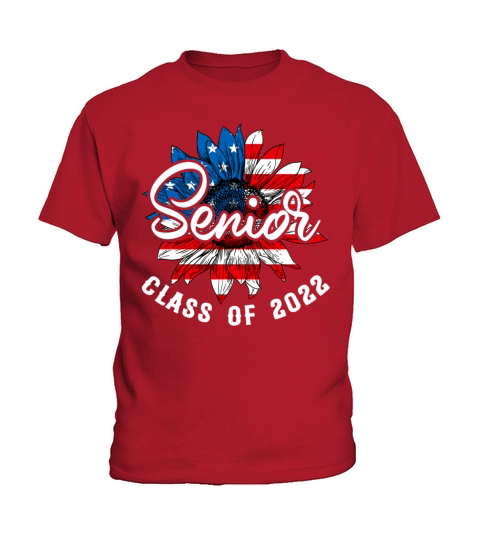 Senior American Flag Sunflower Class Of 2022 Kids T-Shirt
