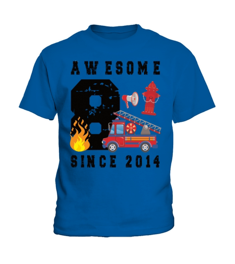 8th Birthday Gift Firefighter Boy Born in 2014 Kids T-Shirt