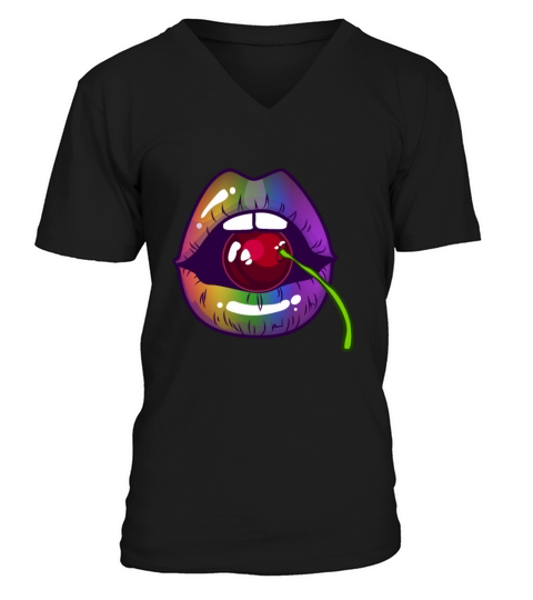 Funny Cool LGBT Cherry Rainbow Kiss Men's V-Neck T-shirt