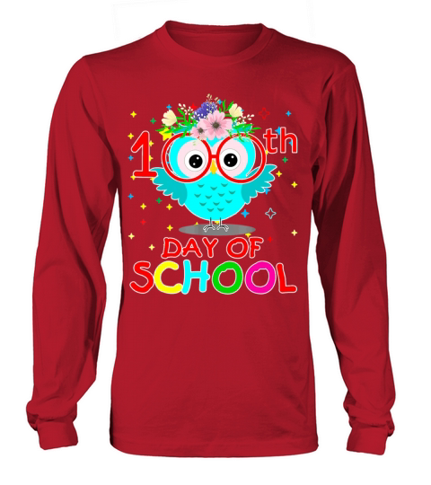 100 Days Of School Cute Owl Happy 100th Day Men's Long Sleeve