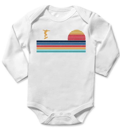 Skateboard Vintage 80S 90S Retro Long Sleeve Baby One-Piece