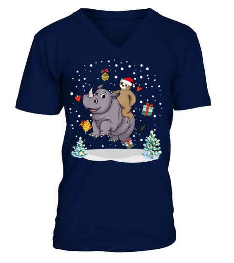 santa sloth riding rhino lover funny christmas Men's V-Neck T-shirt