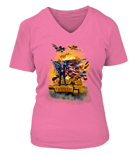 United States President Donald Trump Epic Battle Tank Jet Plane American Flag shirt V-neck T-Shirt Woman