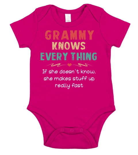 Vintage Grammy Knows Everything Quote black Short Sleeve Baby One-Piece