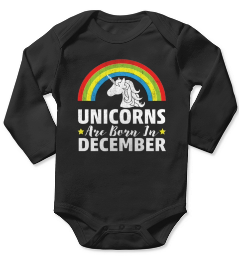 Unicorns Are Born In December Long Sleeve Baby One-Piece