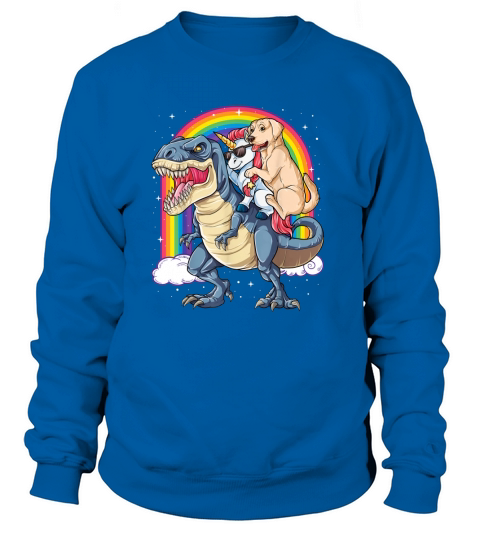 Labrador Unicorn Riding Dinosaur T rex Girls Kids Rainbow Sweatshirt Unisex