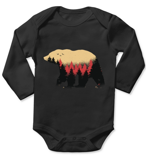 Bear silhouette with mountain scenery Long Sleeve Baby One-Piece