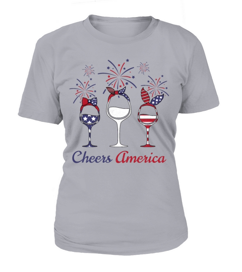 White Blue USA Drinking Wine 4th Of July Gift Idea Women's T-Shirt
