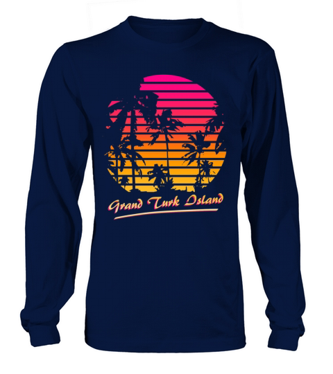 Grand Turk Island Cool 80S Palm Trees Summer Sunse Men's Long Sleeve