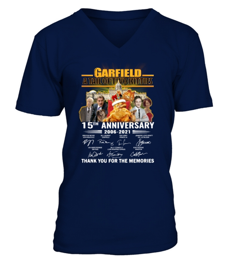 Garfield A Tail Of Two Kitties 15th Anniversary 2006 2021 Signatures Thank You V-Neck T-shirt