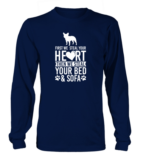 French Bulldog  Dog Stole Heart Bed T-Shirt T-Shirts - Mens T-Shirt Long sleeved Unisex