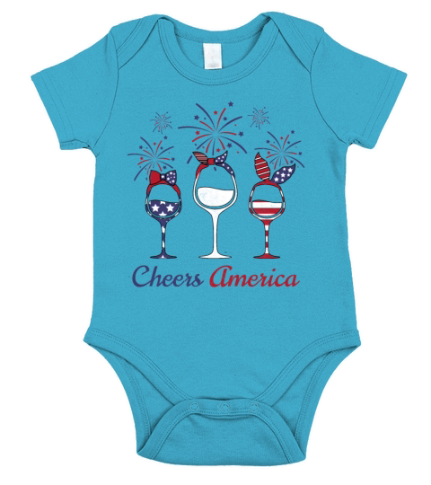 White Blue USA Drinking Wine 4th Of July Gift Idea Short Sleeve Baby One-Piece