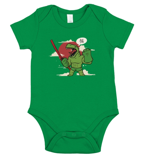 Cool Rex Dinasour Japanese Samurai Warrior Short Sleeve Baby One-Piece