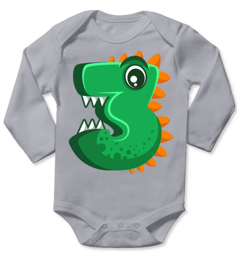 THREE REX 3 Year Old 3rd Birthday Kids Dino Long Sleeve Baby One-Piece