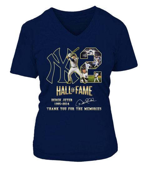Hall Of Fame Derek Jeter 1995 2014 Thank You For The Memories Signature V-neck T-Shirt Woman