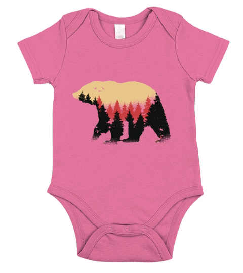 Bear silhouette with mountain scenery Short Sleeve Baby One-Piece