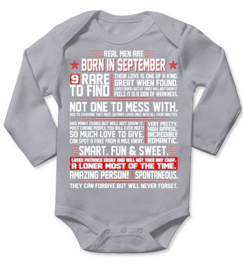 Real Men Are Born In September Birth Month Tshirt Long Sleeve Baby One-Piece