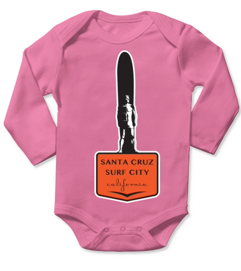 Santa Cruz California Surfer Statue on Podium Long Sleeve Baby One-Piece