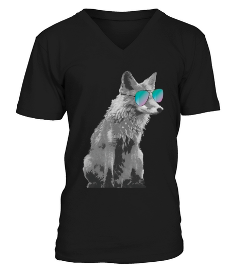Gray fox with sunglasses Men's V-Neck T-shirt