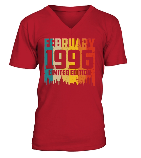 25th Birthday 25 Years Born In 1996 February Men's V-Neck T-shirt