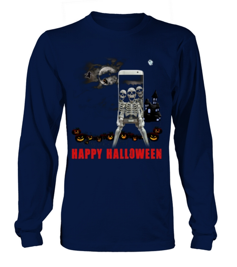 Skeletons Celebrating Halloween Using Technology Women's Long Sleeve