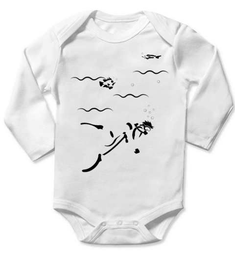 Scuba Diver Man Funny Diving Snorkeling Ocean Long Sleeve Baby One-Piece