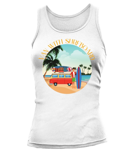 van with surfboard summer vacation tshirt Women's Tank Top